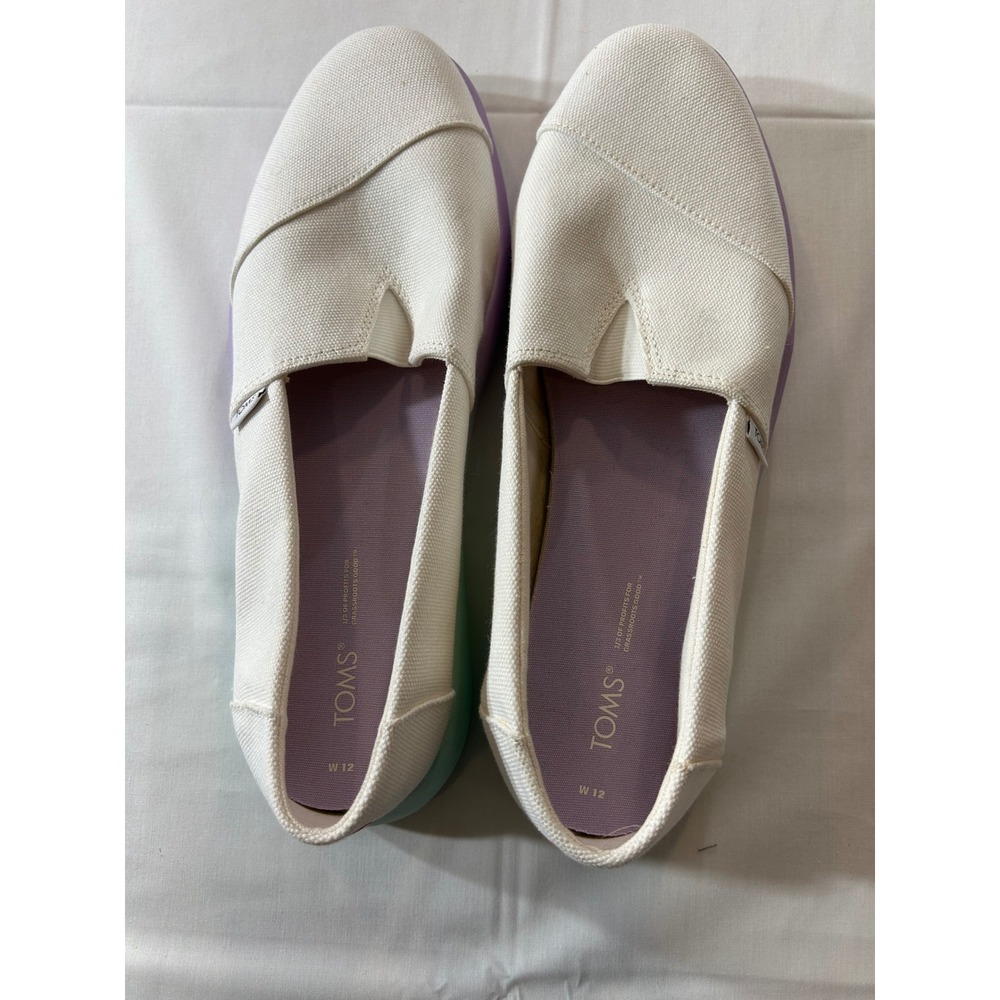 TOMS Alpargata Mallow White Canvas Colorblock Platform Slip On Shoes Womens 12